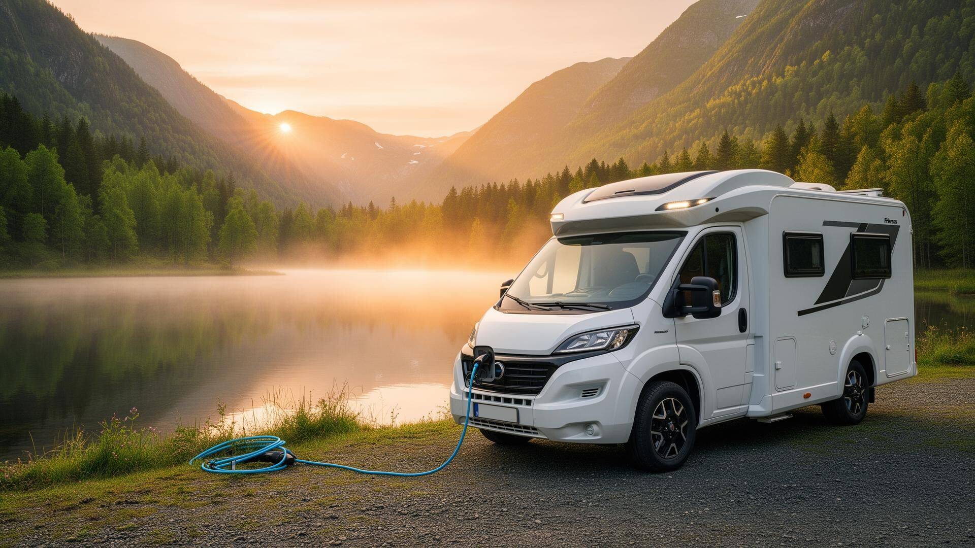 Elektrische camper bij een meer